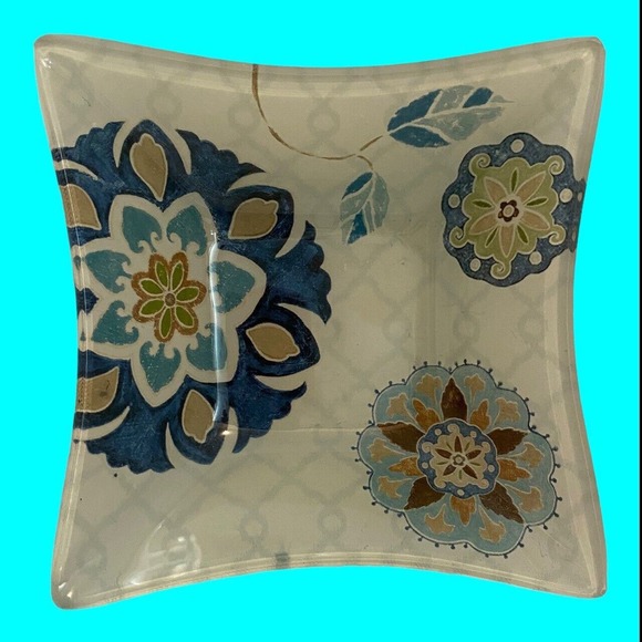 6 Reverse Painted Glass Snack Bowls Abstract Birds Mosaic Design 5" MCM - Picture 11 of 15